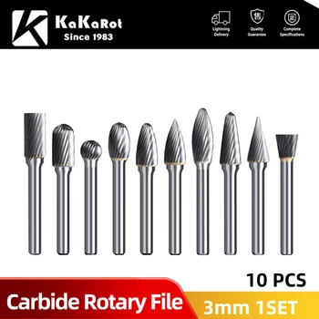 KaKarot ชุด 3mm 6mm Shank ทังสเตนคาร์ไบด์ไฟล์โรตารี่ Burr เจาะ Bits CNC แกะสลัก 6mm 3mm เครื่องมือโรตารี่เครื่องตัดมะนาวกรวยเจาะ
