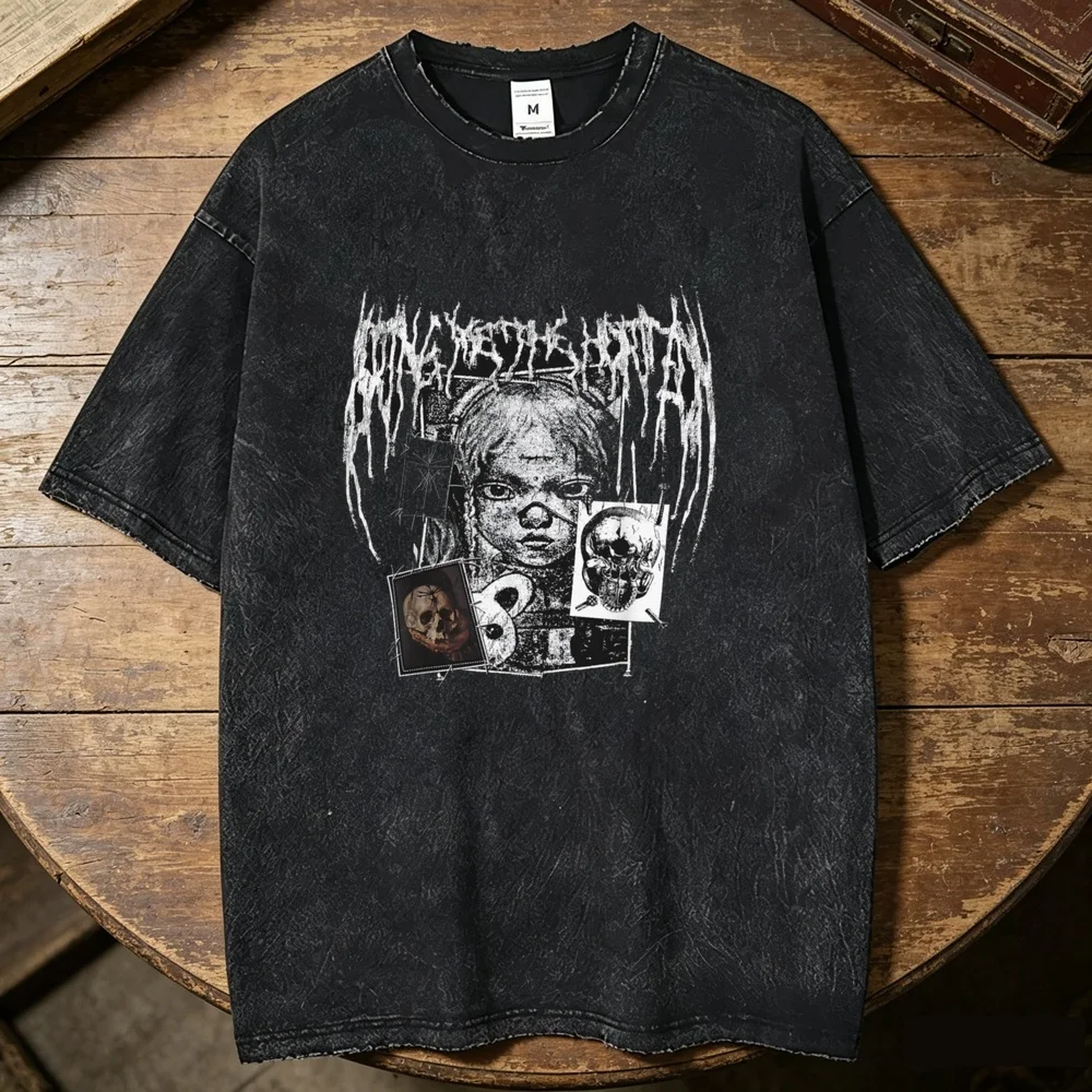 Bring Me the Horizon cotton Vintage Washed men Colorful 80s korean clothes harajuku  Gothic t-shirt Psychedelic hip hop Y2k