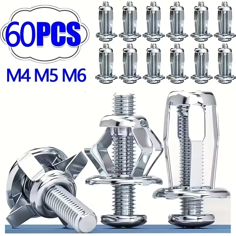 60Pcs Petal Shape Rivet Nut Screw Bolt Kit Expansion Bolt Nut Fixing Screw Rivetnut Clamp Wall Fasteners Flange Screw Nut