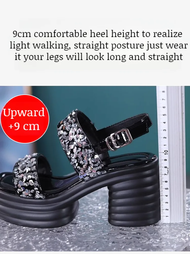 Comfortable and fashionable open toe heightening sandals for women fashion thick heel buckle sandals