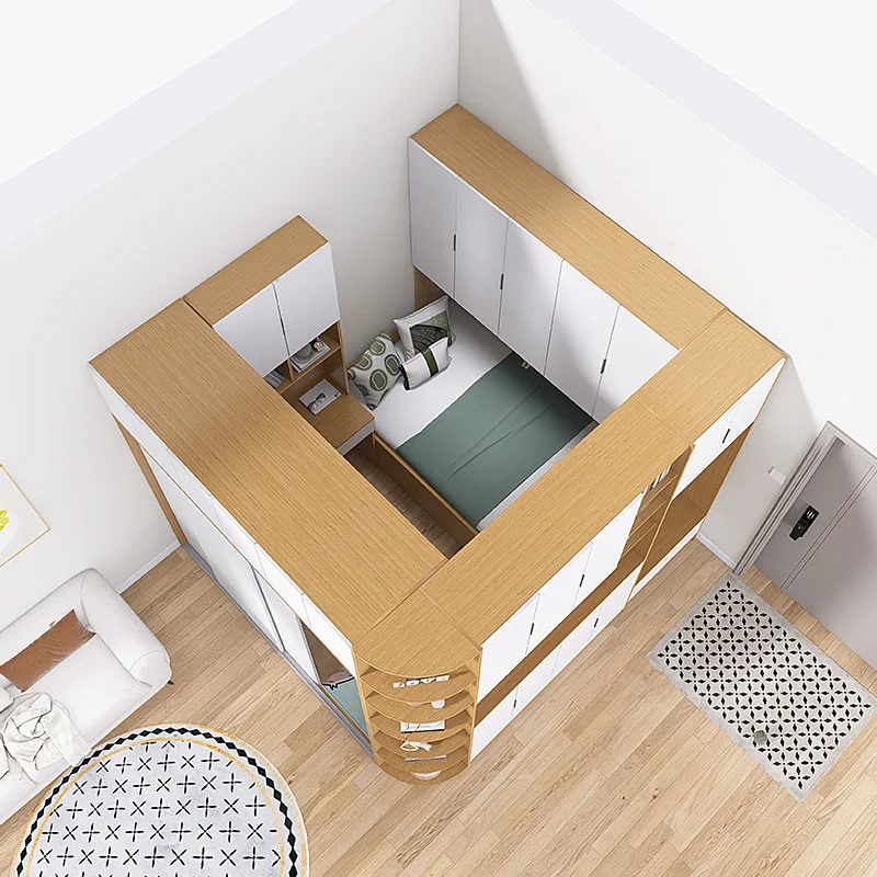 Customizable living room with partition bed wardrobe desk integrated suitable for foyer small apartment change bedroom room