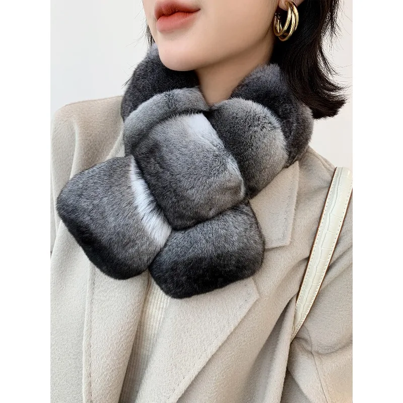 

Super soft chinchilla fur scarf femininity chinchilla blue purple orchid gradual change color winter warm scarf clip