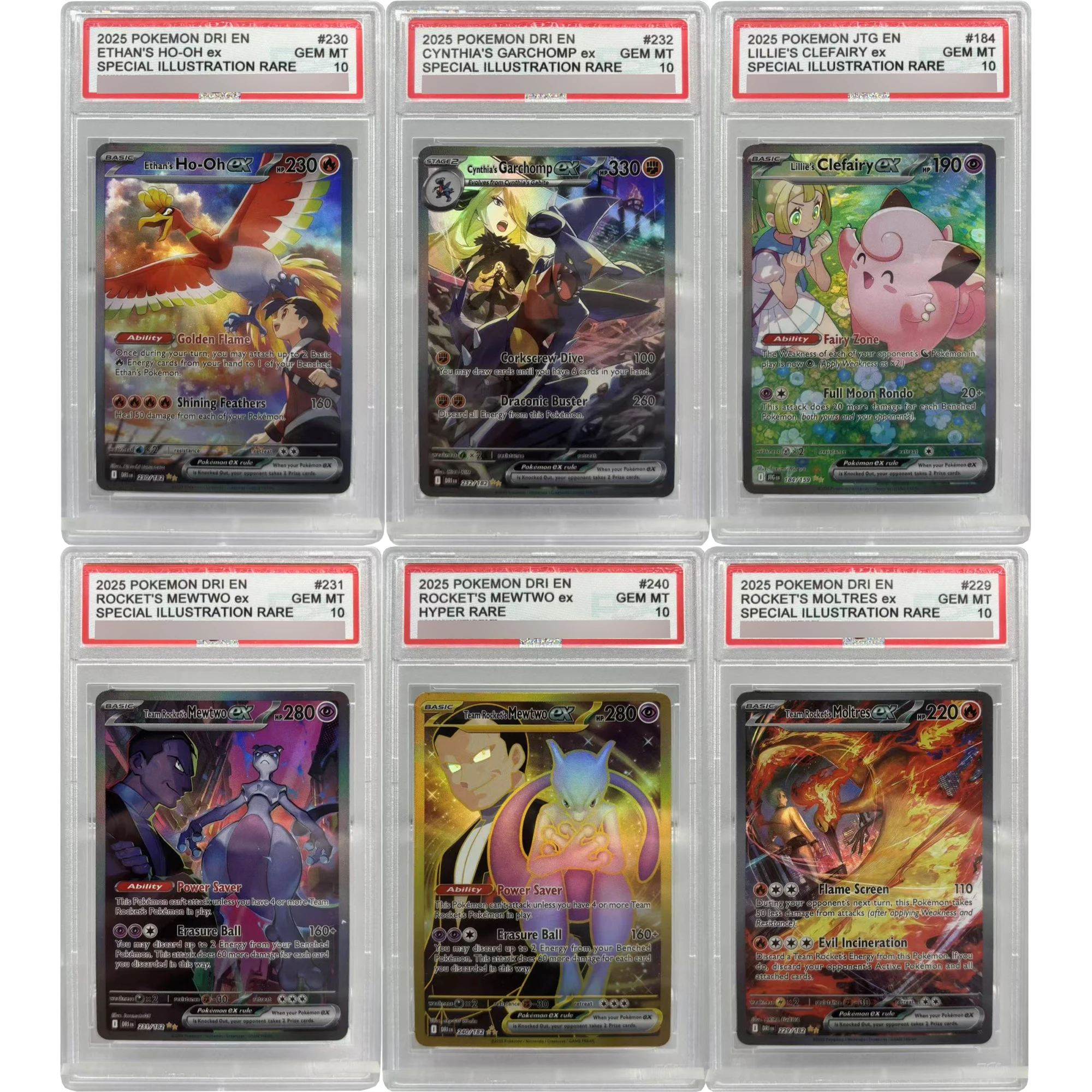 2025 جديد PTCG الإنجليزية سينثيا ليلي Mewtwo Moltres Ho-Oh 10 نقاط تصنيف بطاقة نسخة نسخة أنيمي جمع بطاقة هدية لعبة