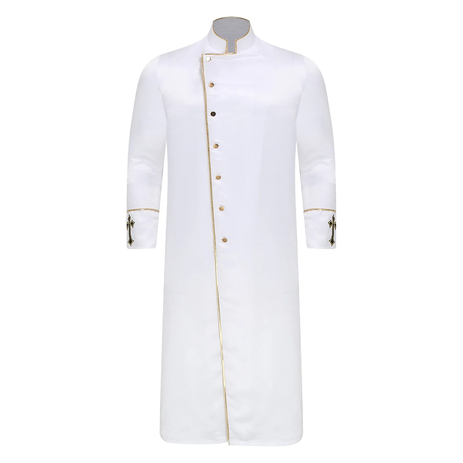 

Mens Clergy Robe with Stand Collar And Front Button Design Breathable Fabric Halloween Outfit for Role Play And Costume Parties
