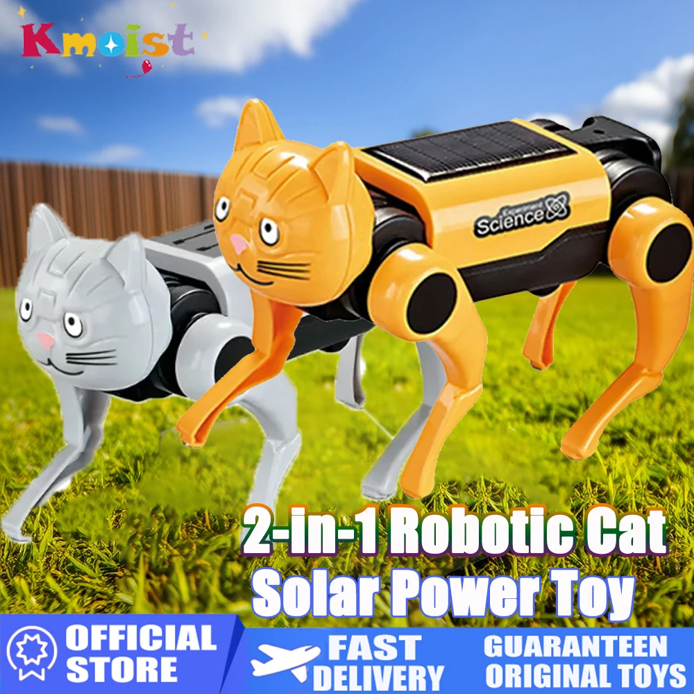 DIY Assembled Solar 2 IN 1 Mechanical Robot Dog Cat Children's Science and Education Electric Educational Toys for Kids Gifts