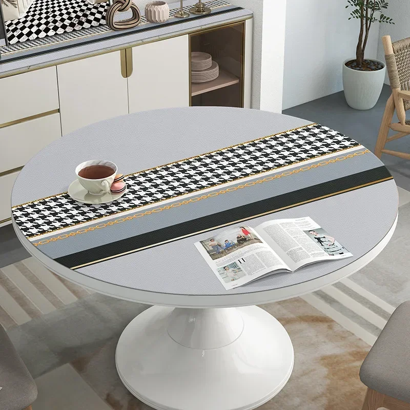 Round PVC Tablecloth Leather Waterproof Oil-proof Dining Table Mat French Minimalist Style Home Decoration Tablecloths