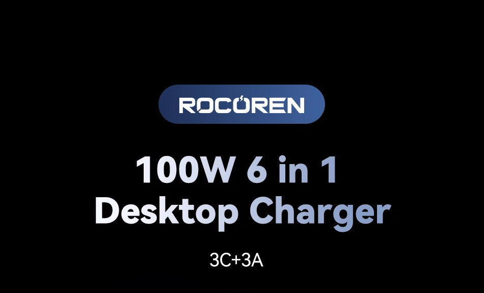 Rocoren USB-Ladegerät 100 W GaN-Ladegerät 6-Ports Desktop-Schnellladung Typ-C-Ladegerät Tragbares Kraftwerk für iPhone Xiaomi POCO – Detail 1