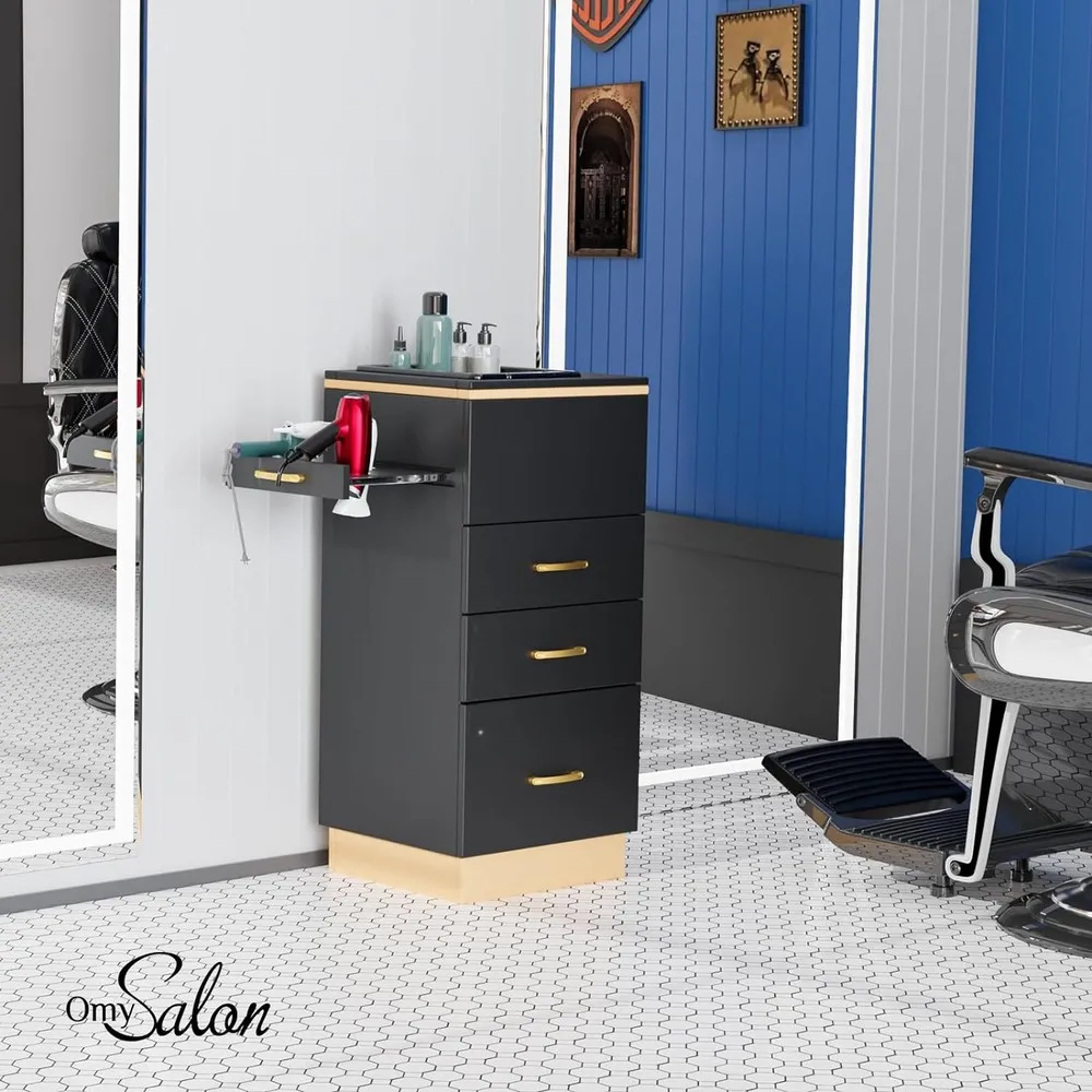 Estación de almacenamiento de salón Estaciones de peluquero Equipo de belleza con lavabo de almacenamiento Negro