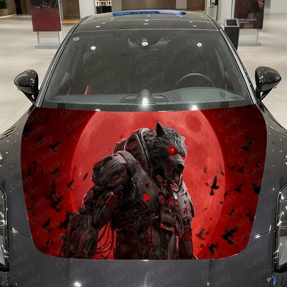 

Dark Fantasy Wolf Auto Hood Sticker, Car Cover Decal, Waterproof and Self-adhesive Auto Vinyl Wraps, Fashionable Car Exterior De