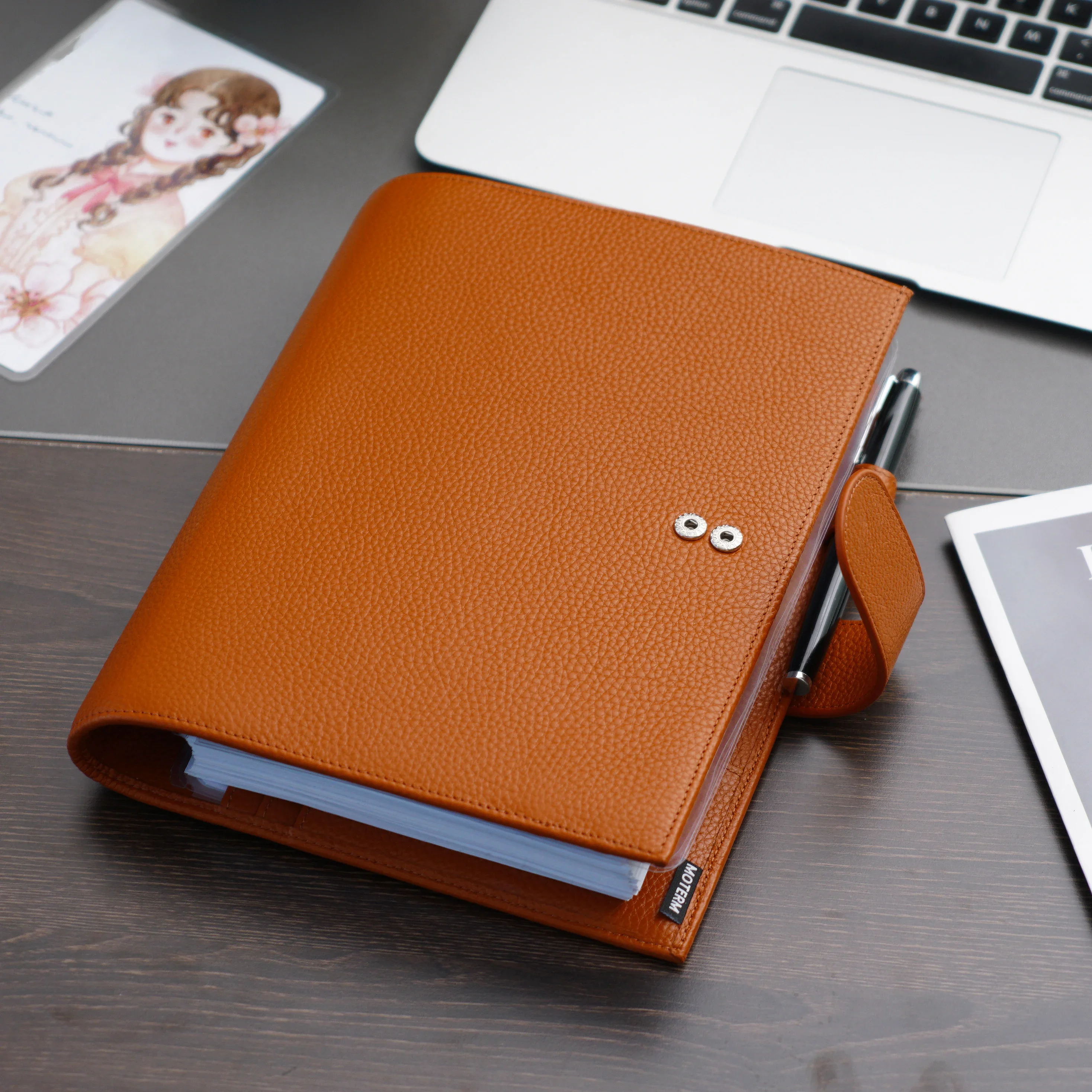 Moterm Discbound Series Half Letter Cover Echtes Pebbled Grain Rindsleder Junior Expansion Disc Bound Organizer Journal Agenda