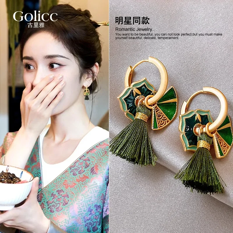 New Chinese retro earrings women's light luxury high-end studs 2024 new popular unique temperament national style earrings