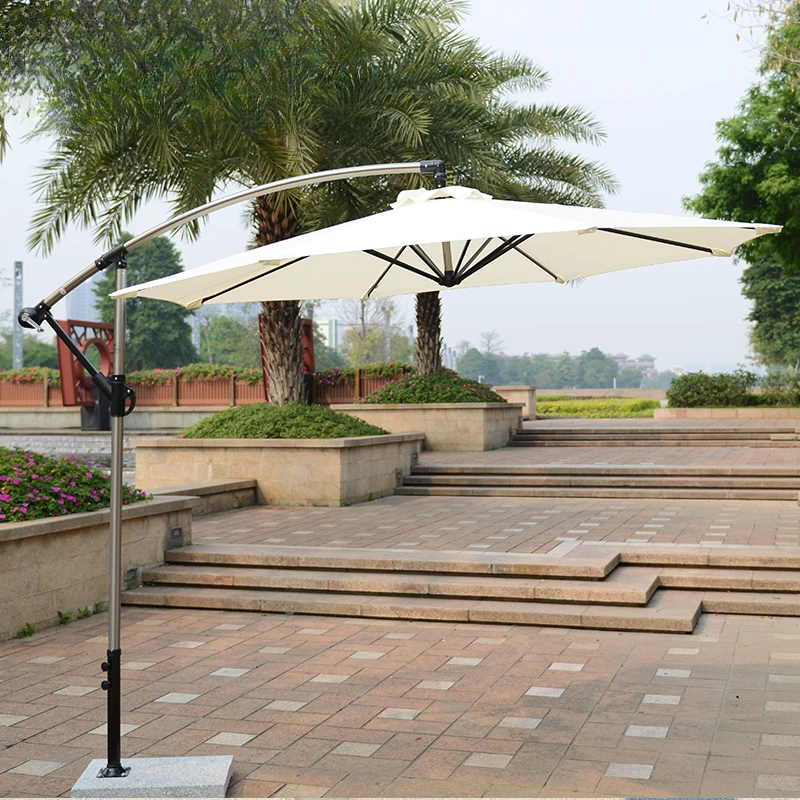 Parasol extérieur avec parasol, balcon extérieur, table et chaises, décrochage de parasol commercial, banane, cour, 3 m