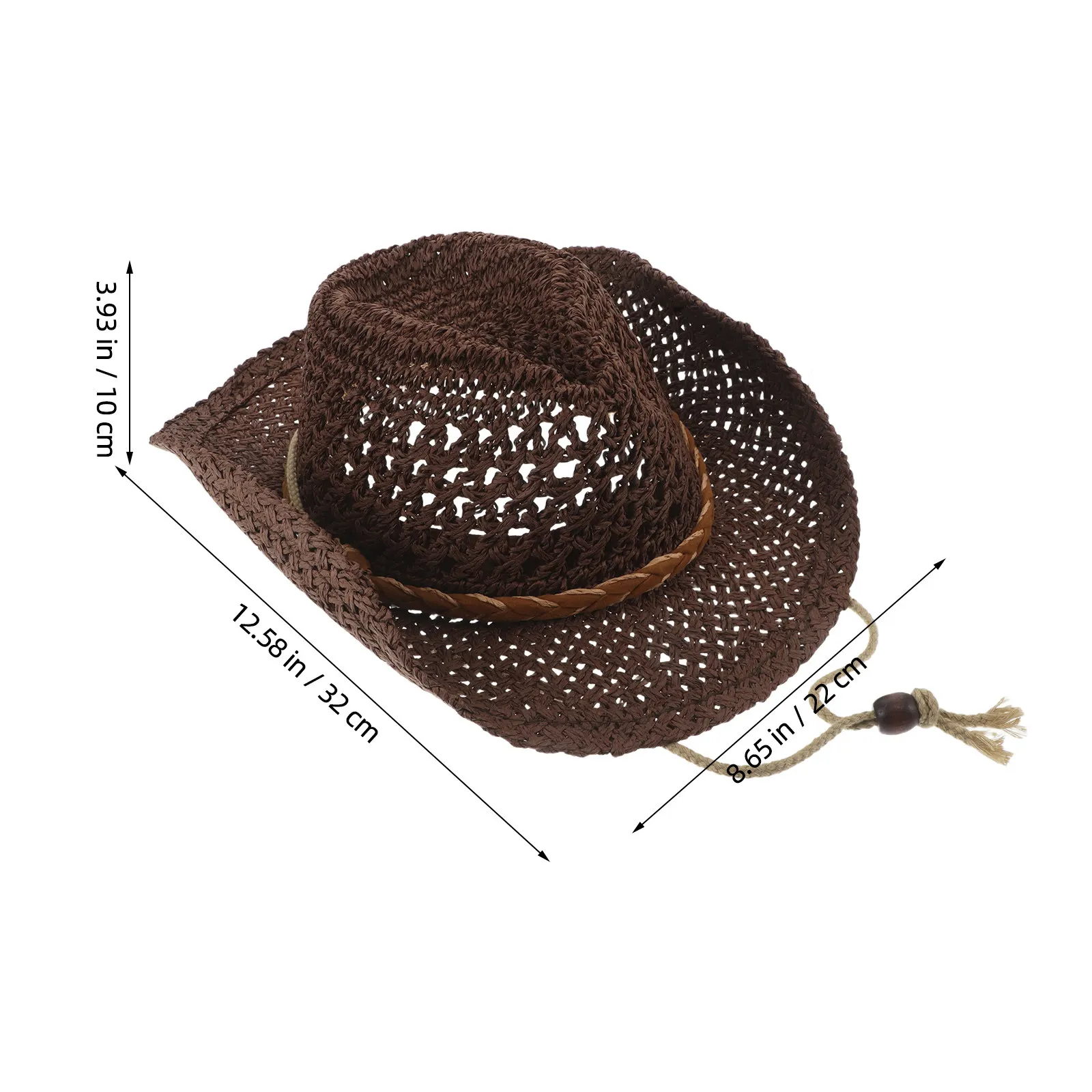 Kids Straw Cowboy Hat Western Style Wide Brim Sun Hat for Girls Boys with Chin Strap Beach Outdoor Vacation Summer Camping view 4