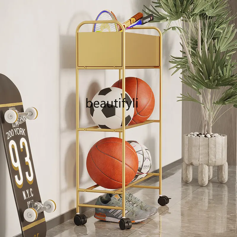 zqBasketball Storage Rack Household Futsal Badminton Storage Basket Children's Ball Storage Rack