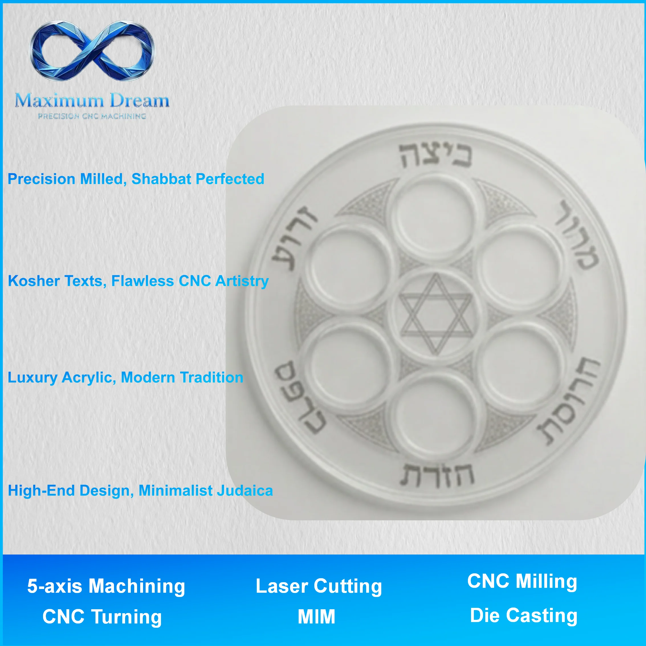 Custom Acrylic Judaica Fabrication: Laser Cut Hebrew Signage & UV Printed Prayer Panels-CNC Machining OEM Service for Jewish Art