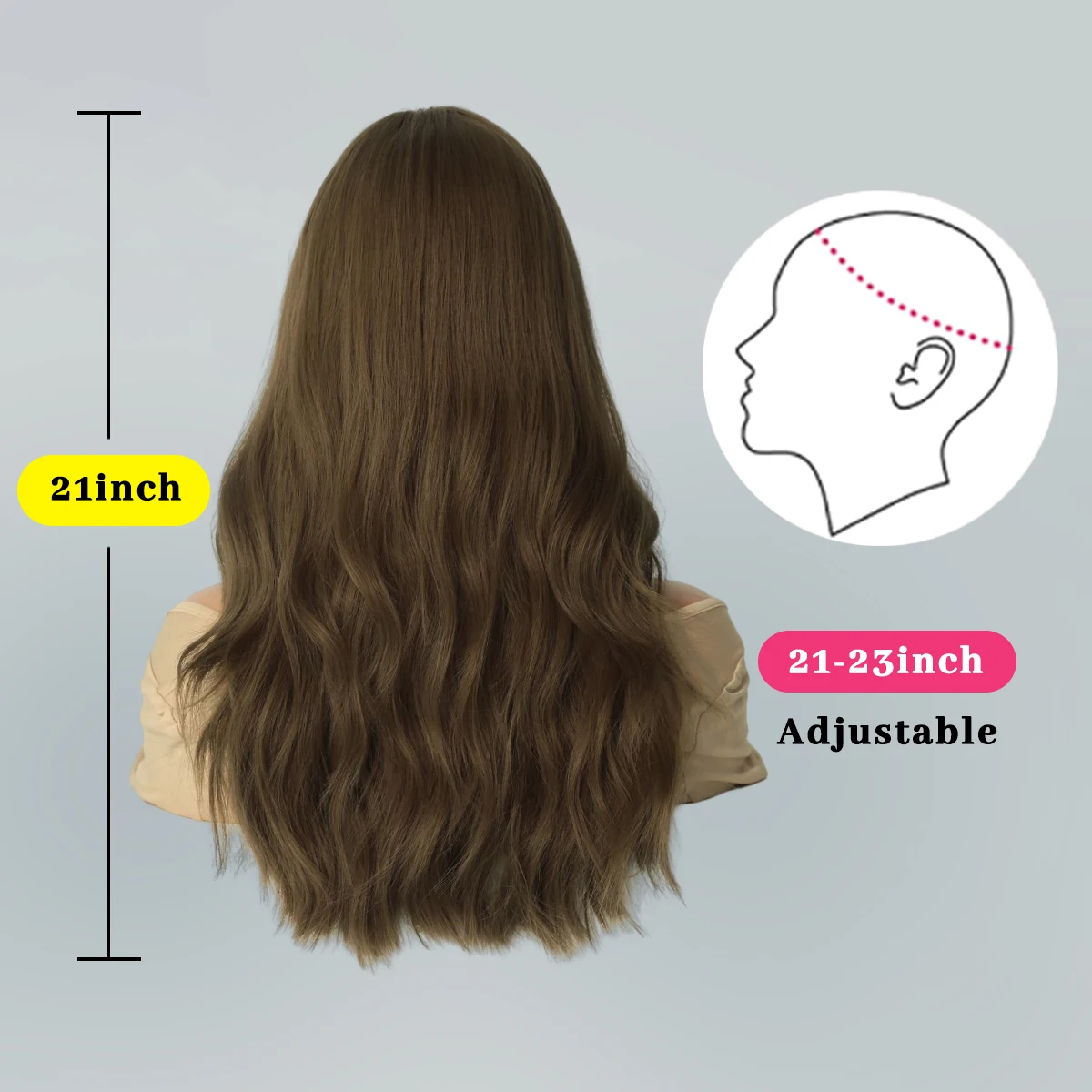 Long Wavy Synthetic Wig with Bangs for Women Body Dark Brown Wave  Wigs Cosplay Daily Lolita Medium Natural Hair Heat Resistant