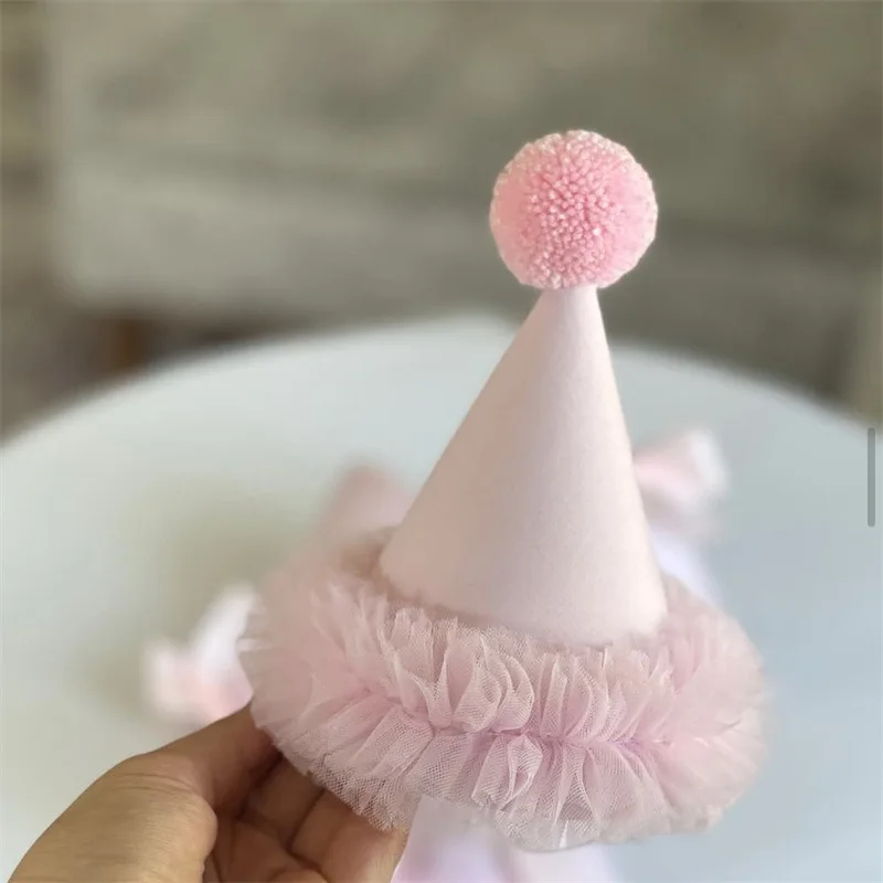 2 Stück rosa Spitzen-Schleifen-Geburtstagsparty-Hüte im koreanischen Stil, romantisch, für Frauen und Mädchen, Party-Dekoration, Foto-Requisiten – Detail 3