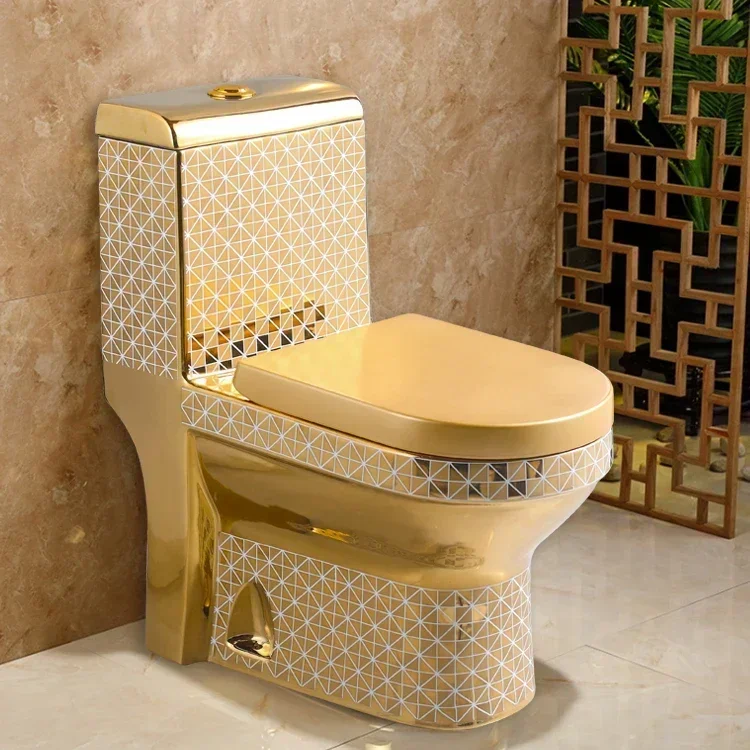 Luxury toilet porcelain gold-plated and white sanitary ware bathroom toilet