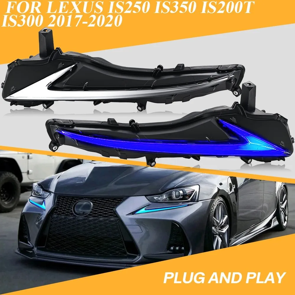 For Lexus IS250 IS350 IS200t IS300 2017-2020 LED DRL Light Pair Fog Lamp Assembly Left + Right Side Chrome Housing Upgrade Parts