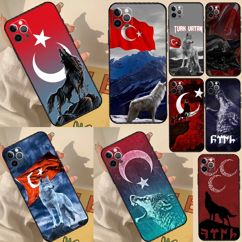 Turk Wolf Turkey Flag Case For iPhone 11 12 13 14 15 16 Pro Max Cover For iPhone 13 12 Mini XR X XS Max Plus