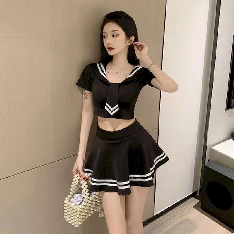 Dress Sets Casual Summer New Two Piece Sets Women Outfits Korean Style Fashion Short Sleeve Shirts and Pleated Puffy Short Skirt