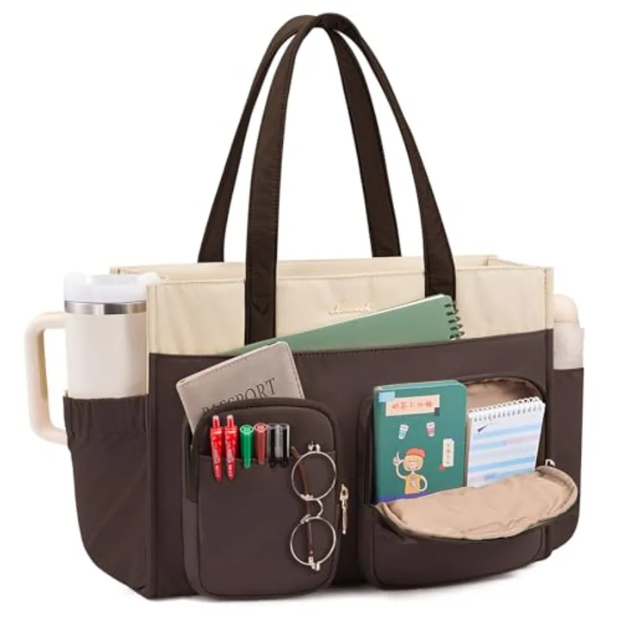 

LOVEVOOK Teacher Tote Bag for WomenMulti-pocket Laptop Bag with Large Cup Holder Nurse Bags Work Travel Computer Handbag
