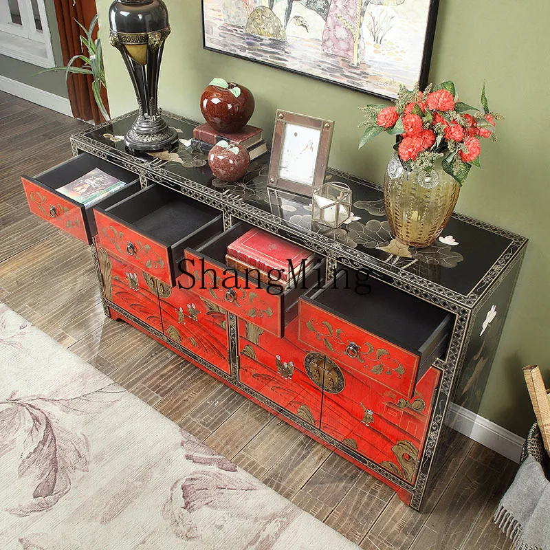 

SM Chinese-style entrance cabinet, paint painted character cabinet, living room entrance hall, storage and dining side cabinet