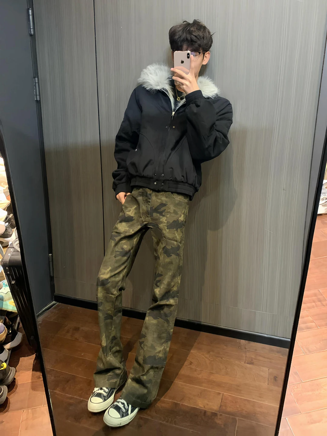 

Cleanfit Camouflage Fce Lined Slim Fit Men's Jeans High Street Vibe Bootcut Trousers Wear Resistant American Sle