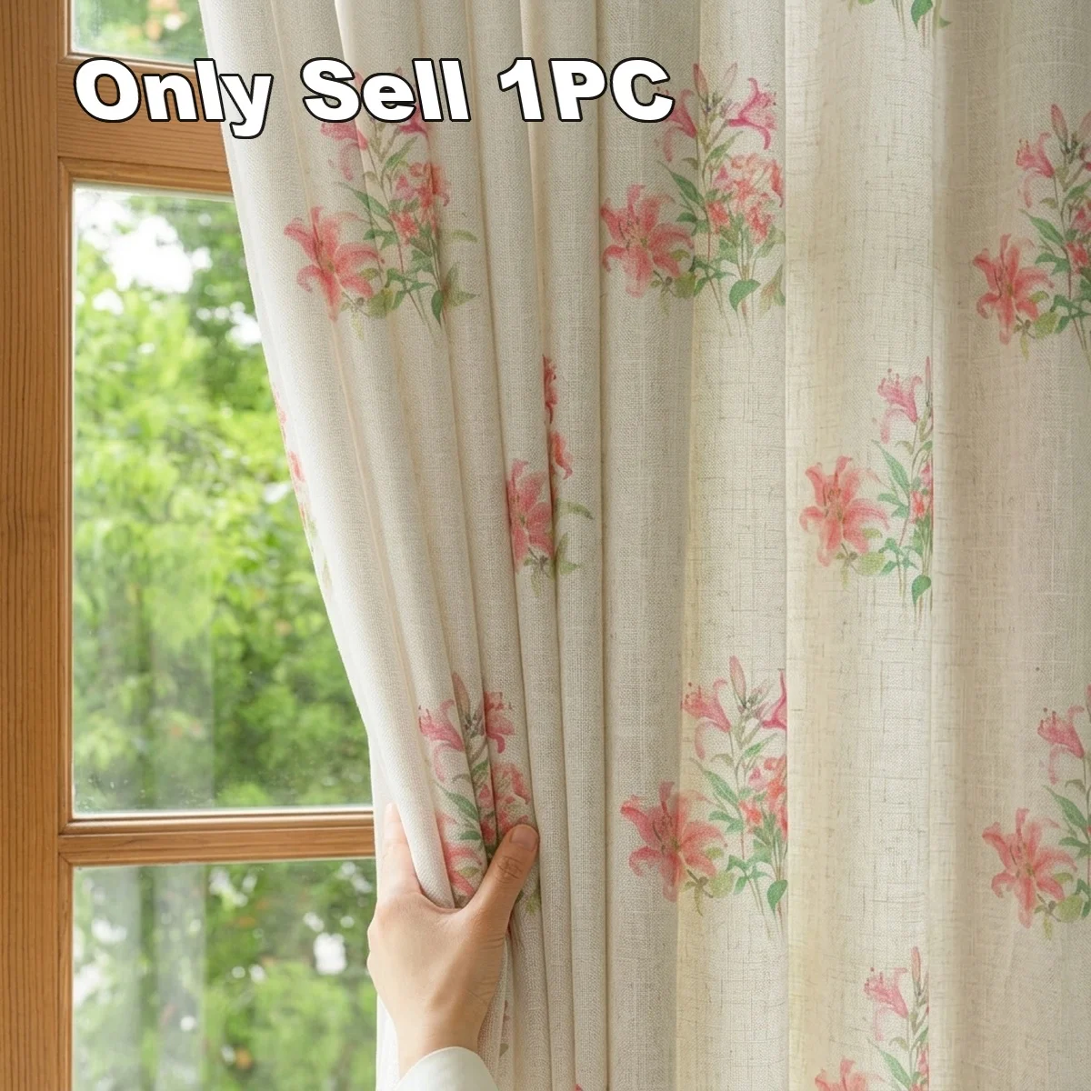 1pc Linen Sheer Curtain, Floral Print Butterfly Shadow, Rustic Style, Light Blocking, Bedroom Living Room, Wind, Small Freshness