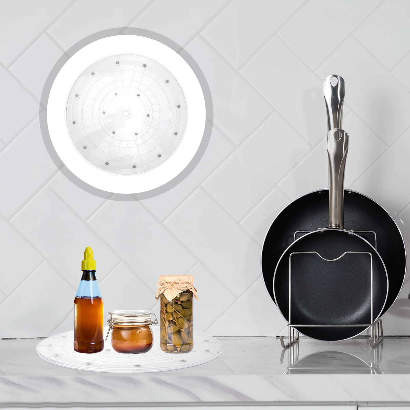 قرص دوار من الأكريليك الشفاف يدور 360 درجة، طحن ناعم، سطح أملس، تصميم مضاد للانزلاق لمنظم تخزين المطبخ #5