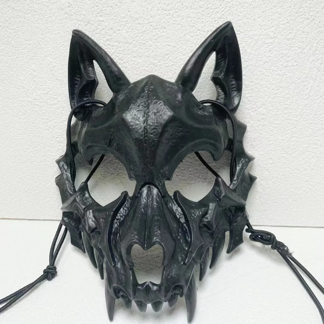 Japanese Mythical Half Face Mask Black Halloween Cosplay Yaksha Tengu Werewolf Nue Performance Party​​