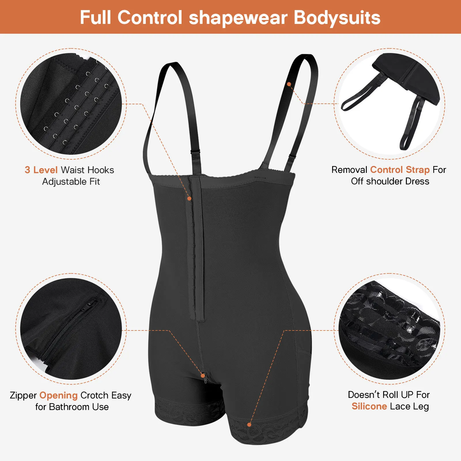 

Body Shaper Tummy Control Bodysuit Front Zipper Comfortable Breathable Body Shaping Romper Slimming Shaper for Women