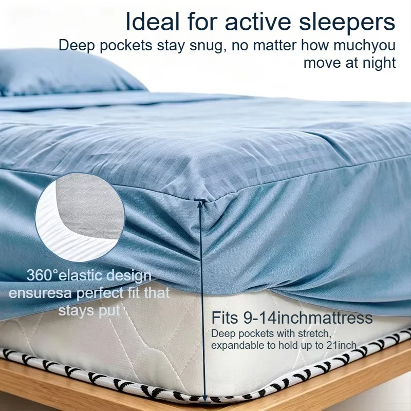 Quilted Fitted Mattress Pad Cover Cotton Top Deep Pocket Bed Topper Soft Breathable Down Alternative Filling Stain Resistant Fits 9-14 Inch Mattress, Queen King, White Gray Blue