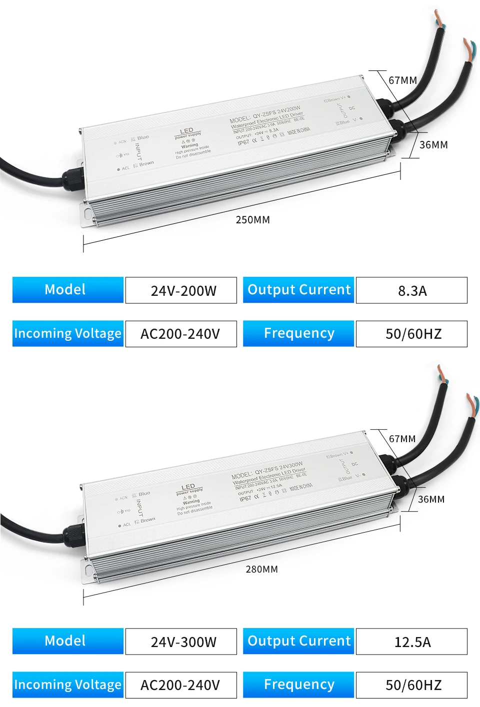 OMCH IP67 Waterproof Power Supply Lighting Transformer AC110V-220V to DC12V 24V LED Driver, 10W 20W 30W 50W 100W Outdoor Adapter