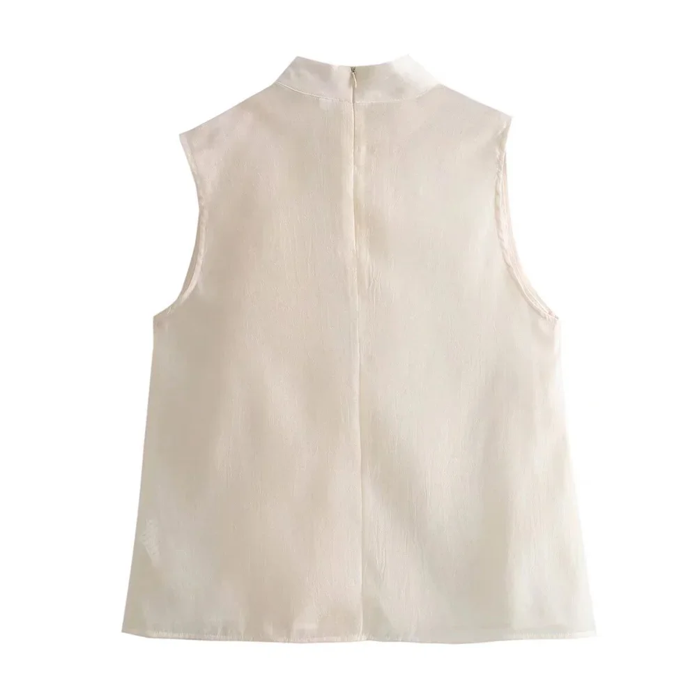 LIBIELIY LIBIELIY 2025ZAR * Spring/Summer New Women's European And American Style Outlier Off White With Large Ribbon Top