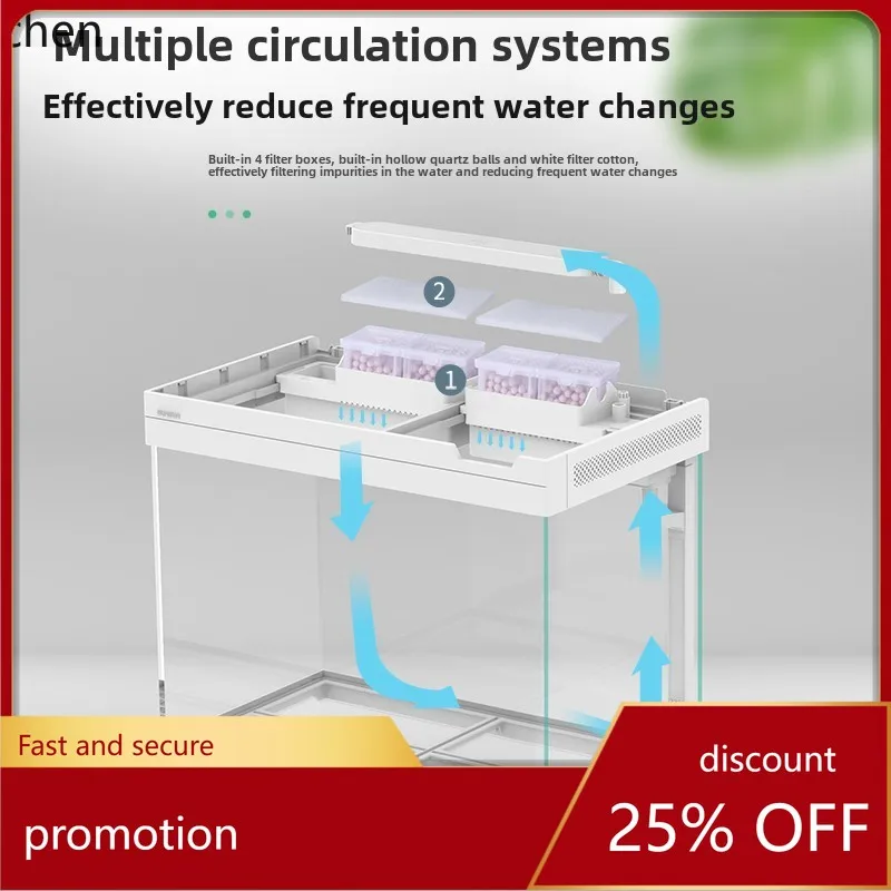 

HXL desktop fish living room small household fish tank bottom cabinet ultra-white glass ecological fish tank goldfish