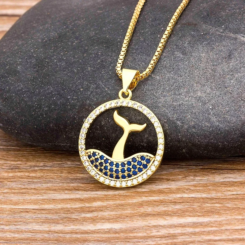 Nidin New Fashion Vintage Copper Zircon Fish Tail Necklaces For Women Gift Choker Necklace Boho Wedding Party Jewelry Collar