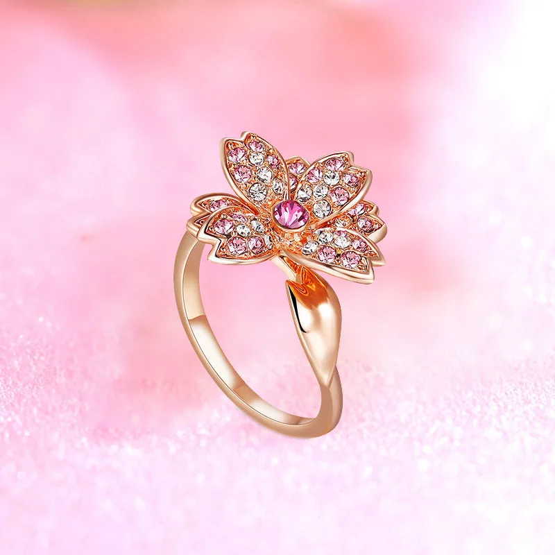 Japanese and Korean fashionable and luxurious rose flower ring, small-scale design finger ring accessory for women