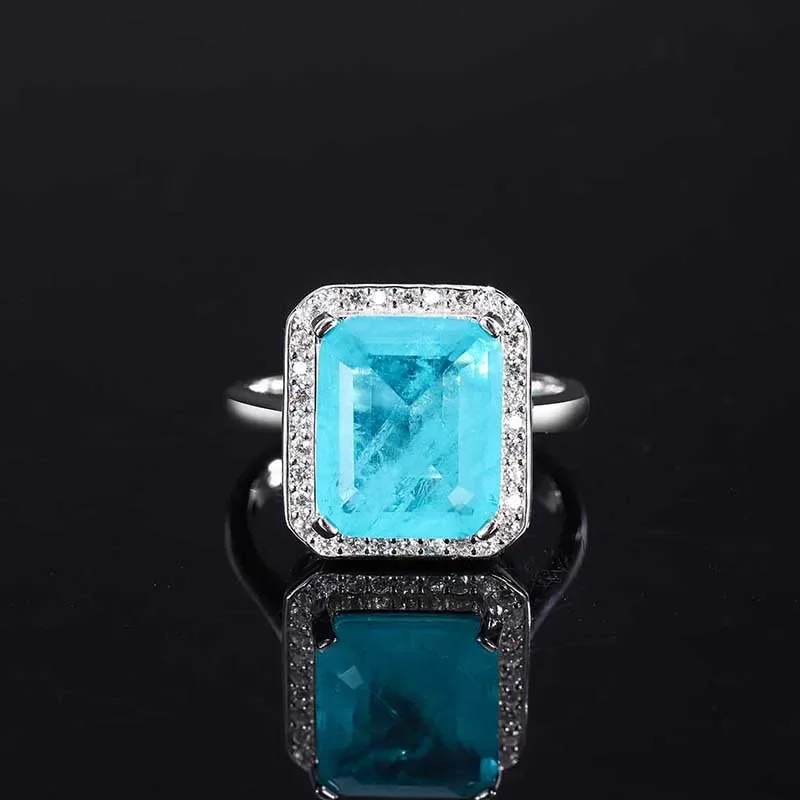 Fashionable Luxury S925 Full body Silver Minimalist Color Treasure Rectangular Ring Main Stone 10 * 12 Wedding Jewelry
