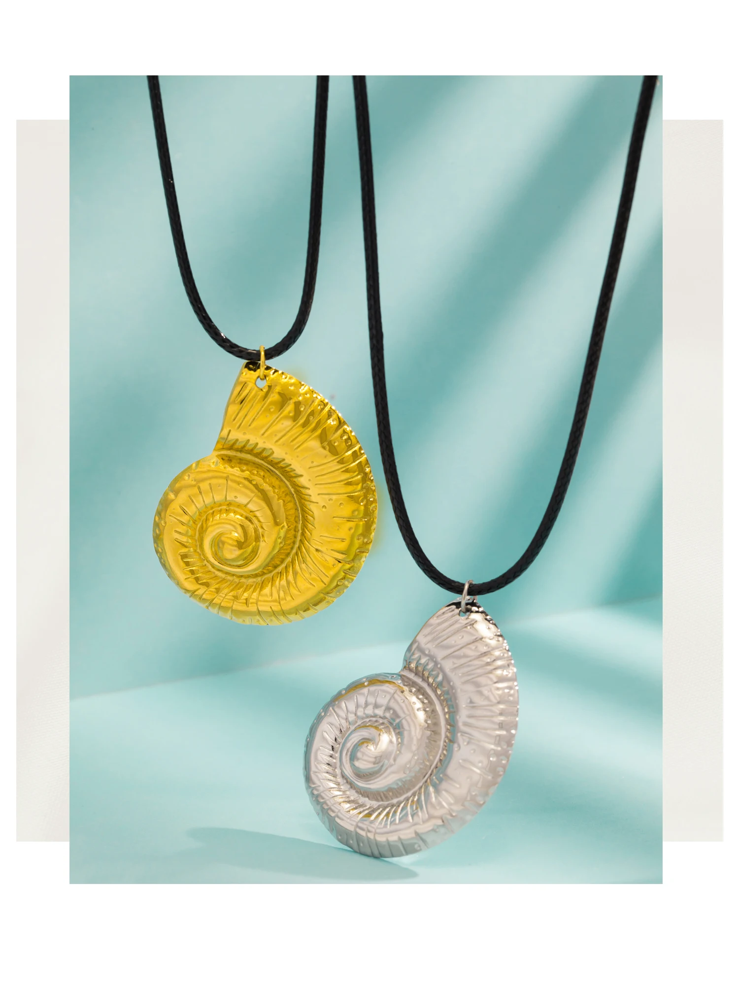 Edelstahl große Muschel-Anhänger-Halsketten für Damen, Statement-Metall, 18 Karat vergoldet, wasserdicht, trendiger Schmuck – Detail 3