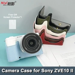 Camera Case Protector Cover for Sony ZVE10 II ZVE10M2 Mark II ZV-E10 II Bag Shoulder Strap Leather Base Half Case Pouch 1/4Screw