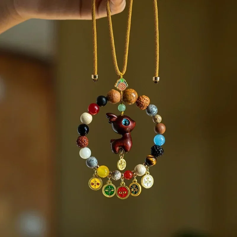 

Cinnabar Yilu Ping An Car Pendant Car Bodhi Interior Pendant Rearview Mirror Five-way God of Wealth High-end Gift