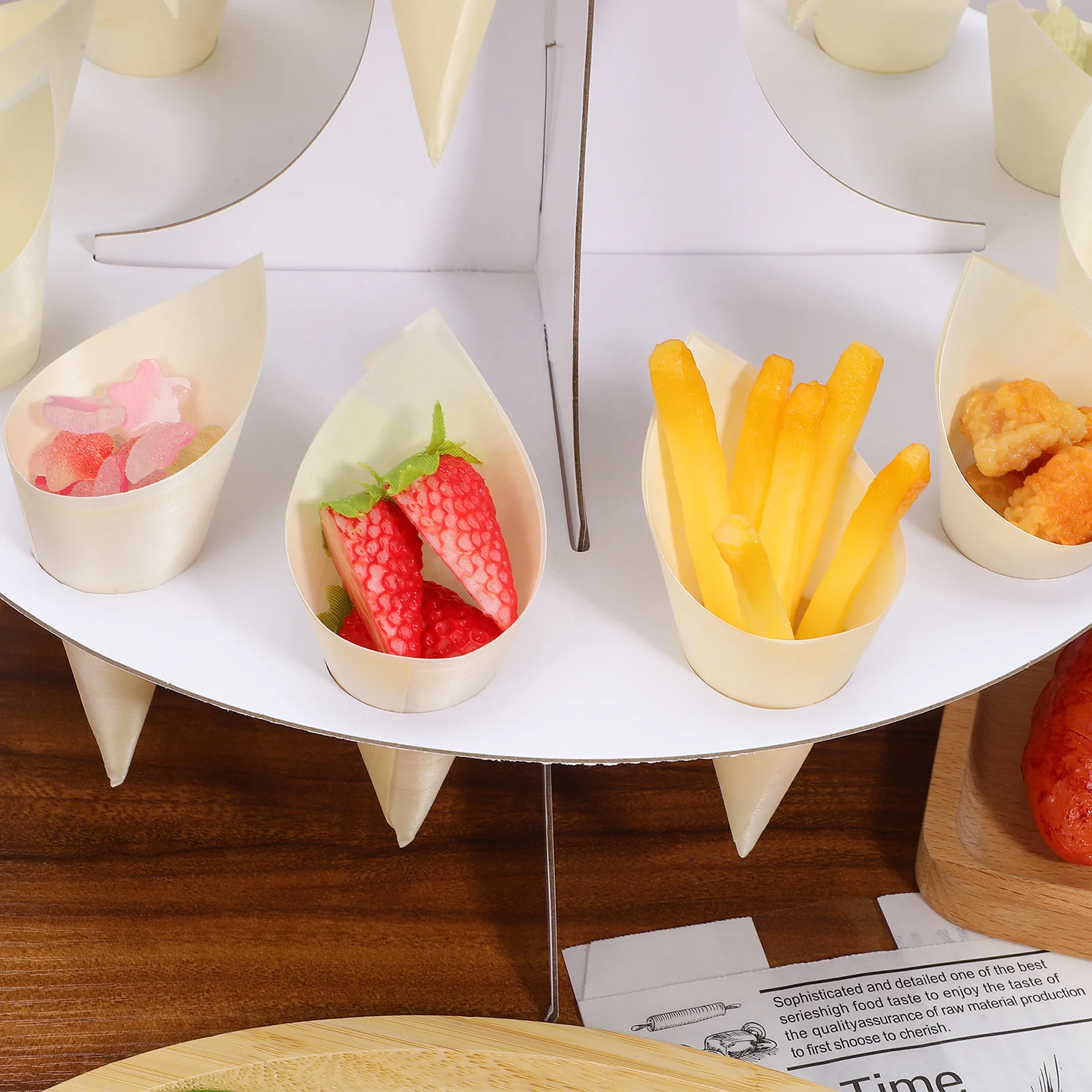 

100Pcs Wooden Cone Cups Food Tasting Holders for Outdoor Events Bars Ice Cream Desserts Disposable Wood Cones Kit