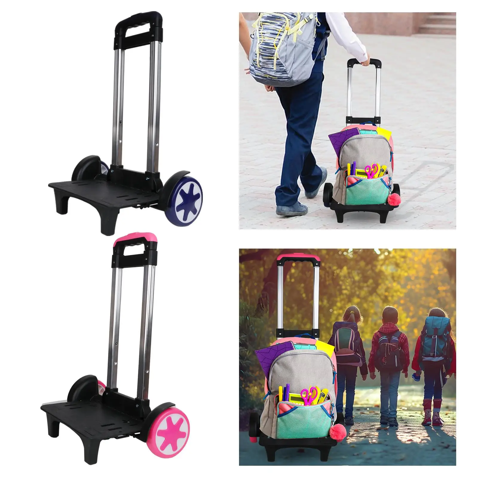 Backpack Trolley Black Backpack Hand Truck Folding Roller Carrier Compact Travel Trolley for Schoolbag Backpack Boxes Children
