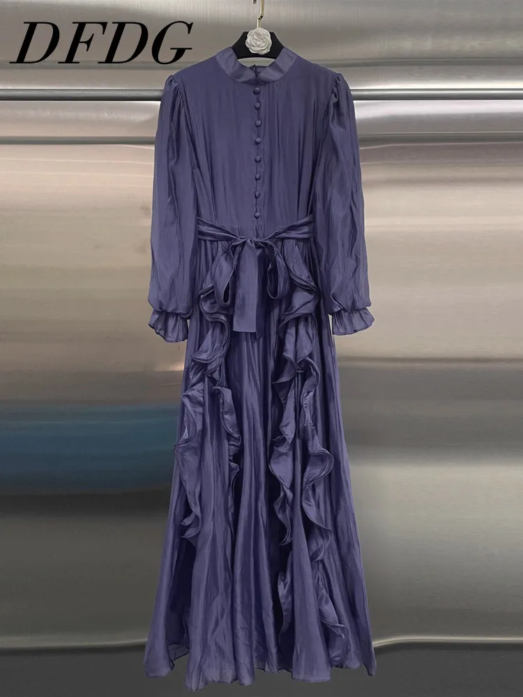 DFDG femmes 2025 printemps été élégant luxe Chic robe Maxi à volants cravate taille coupe ajustée mode soirée robe de Cocktail