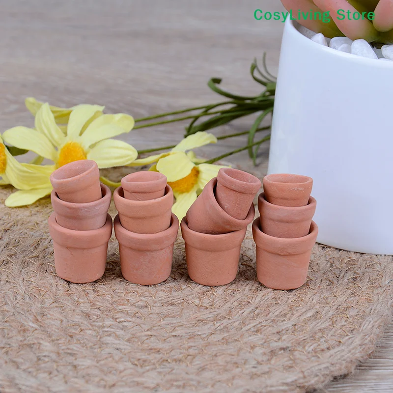 12Pcs/Set 1:12 Miniature Handmade Red Clay Flower Pot Desktop Decoration Garden Home Decoration