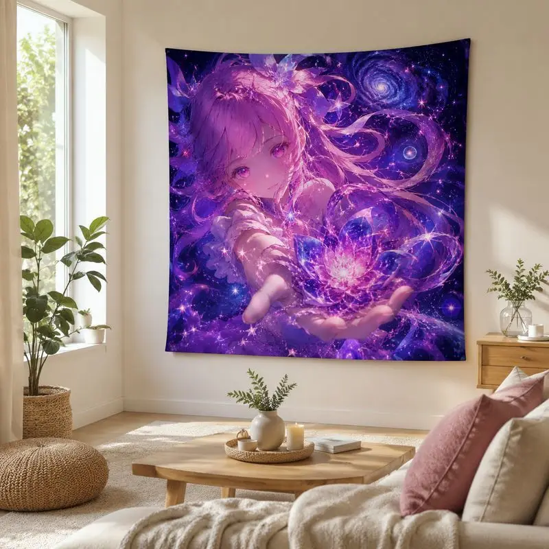 VIKAMA Starry Sky Magic Girl Anime Tapestry Dreamy Wall Hanging Mysterious Fantasy Style Bedroom Esports Room Decoration