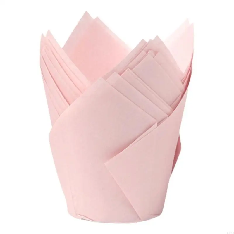 F19B 50Pcs Elegant Tulips Muffin Liners for Baking Practical Cupcake Cases Oven Safe Muffin Cups for Parties and Event