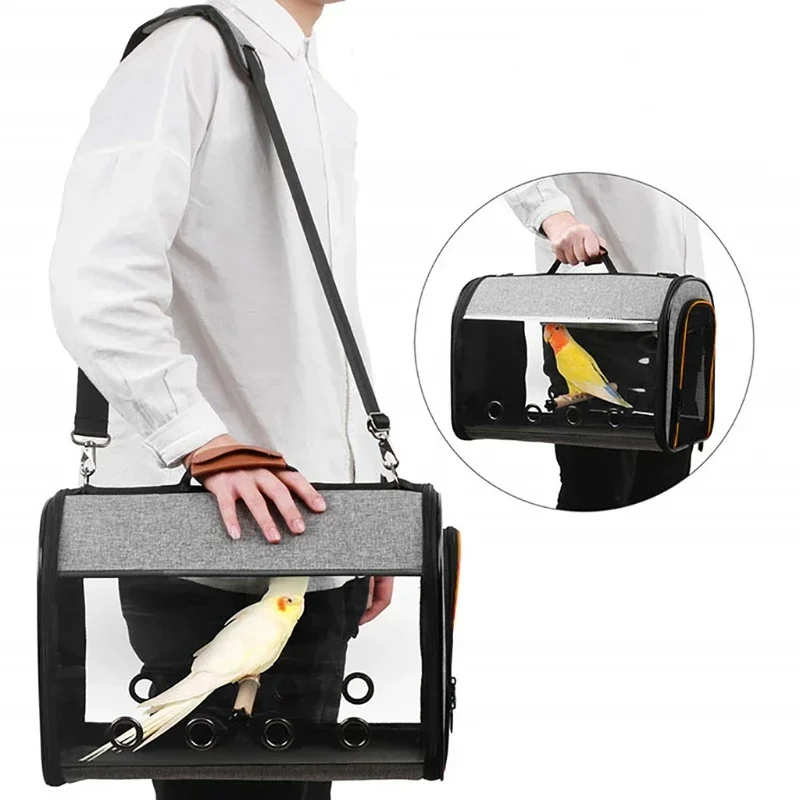 

Travel Carrier Cage Bag Transport Small Bird Perch With Pet Multifunctional Go Portable Parrot Out Breathable