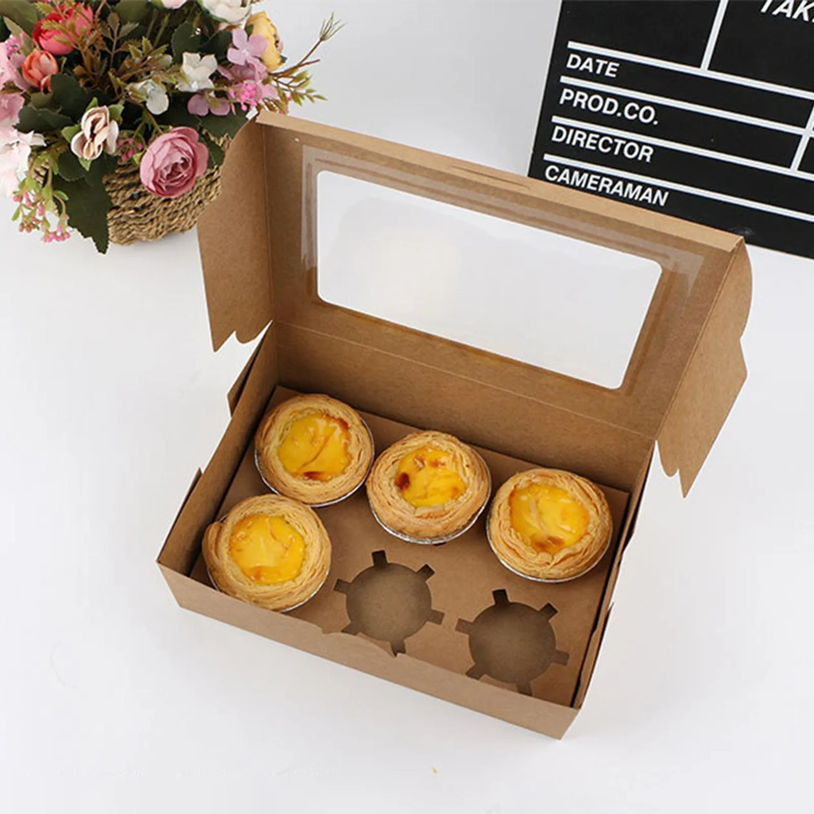 2/4/6pcs Kraft Paper Diy Gift Box With Window Wedding Birthday Party Decoration Cake Packaging Box Event Party Gift Case